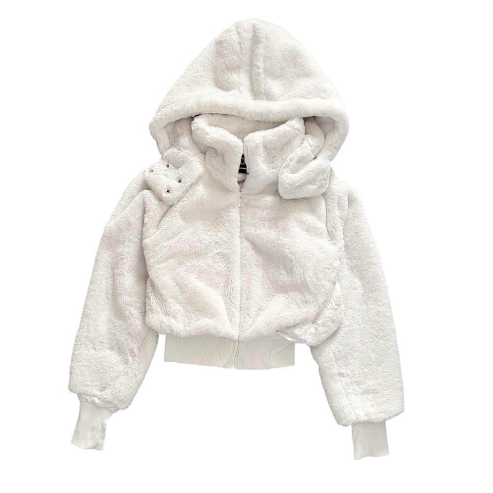 ALO Yoga White Plush Hooded Zip-Up Jacket